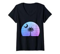 Mujer Bandera del Estado de Carolina del Sur Palmetto Moon Vintage Camiseta Cuello V