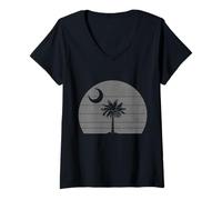Mujer Bandera del Estado de Carolina del Sur Palmetto Moon Vintage Pride Camiseta Cuello V