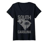 Mujer Bandera del Estado de Carolina del Sur Palmetto Moon Vintage Pride Camiseta Cuello V