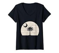 Mujer Bandera del Estado de Carolina del Sur Palmetto Moon Vintage Pride Camiseta Cuello V