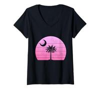Mujer Bandera del Estado de Carolina del Sur Palmetto Moon Vintage Pride Camiseta Cuello V