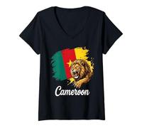Mujer Bandera del león de Camerún rugiendo Orgullo Africano Camiseta Cuello V
