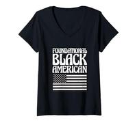 Mujer Bandera del Mes de la Historia Afroamericana Fundacional Camiseta Cuello V
