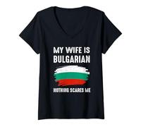 Mujer Bandera del Orgullo de Bulgaria My Wife Is Bulgarian Nothing Scare Me Camiseta Cuello V