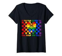 Mujer Bandera del Orgullo Gay If This Flag Ofends You I'll Help You Pack Camiseta Cuello V