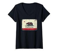 Mujer Bandera del oso del estado dorado de California San Francisco Camiseta Cuello V