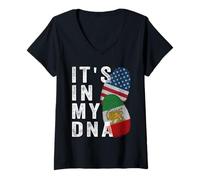Mujer Bandera del Sol del león de Irán, Bandera de Irán, Bandera de Estados Unidos, está en mi ADN Camiseta Cuello V