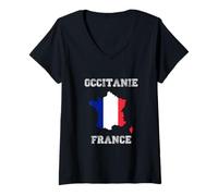 Mujer Bandera Envejecida de Francia Occitanie Pride Camiseta Cuello V