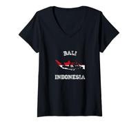 Mujer Bandera Envejecida de Indonesia Orgullo de Bali Camiseta Cuello V