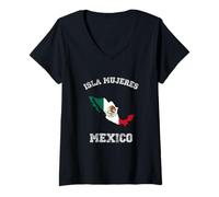 Mujer Bandera Envejecida de México Isla Mujeres Pride Camiseta Cuello V