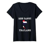 Mujer Bandera Envejecida de Tailandia KOH Samui Pride Camiseta Cuello V