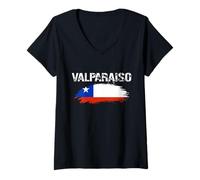 Mujer Bandera Envejecida de Valparaíso Chile Camiseta Cuello V