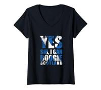 Mujer Bandera Escocesa Retro de Escocia Yes Sir I Can Boogie Camiseta Cuello V