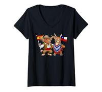 Mujer Bandera España Chile Raíces Español-Chilenas Herencia Camiseta Cuello V