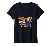 Mujer Bandera España Costa Rica Raíces Español-Costarricenses Camiseta Cuello V