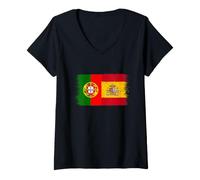 Mujer Bandera España Portugal Orgullo Aficionado Español Portugués Camiseta Cuello V