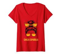 Mujer Bandera Española Chica ESPAÑA Match Lema Game Day Home Queen Camiseta Cuello V