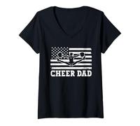 Mujer Bandera Estadounidense de Cheer Dad, Divertida porrista, Día del Padre Camiseta Cuello V