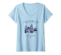 Mujer Bandera estadounidense de las montañas de California del Parque Nacional Yosemite Camiseta Cuello V