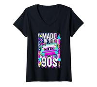 Mujer Bandera geométrica de la Cinta de Casete Retro de los años 90 Camiseta Cuello V