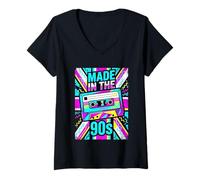 Mujer Bandera geométrica de la Cinta de Casete Retro de los años 90 Camiseta Cuello V