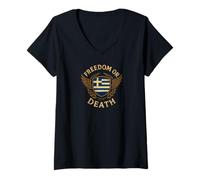 Mujer Bandera Griega Lema Libertad o Muerte Grecia Camiseta Cuello V