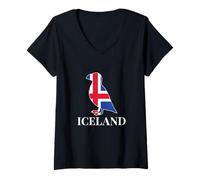 Mujer Bandera islandesa Dentro de un frailecillo pájaro Islandia Reykjavik Camiseta Cuello V