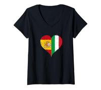 Mujer Bandera Italia España Genial para Orgulloso Español Italiano Camiseta Cuello V