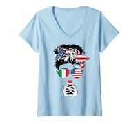 Mujer Bandera Italiana Americana de café mamá niña Hermana tía Italia Estados Unidos Camiseta Cuello V