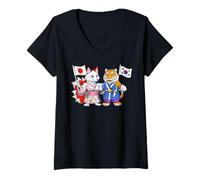 Mujer Bandera Japón Corea del Sur Raíces Japonés-Coreanas Herencia Camiseta Cuello V