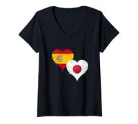 Mujer Bandera Japón España Orgulloso Aficionado Español Japonés Camiseta Cuello V