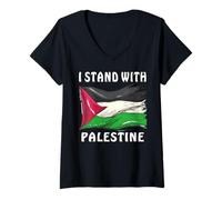 Mujer Bandera Libertad Paz Apoyo I Stand with Palestine Camiseta Cuello V