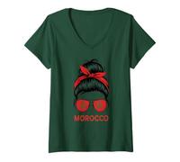Mujer Bandera marroquí Proud Cheer Morocco Girl My Country Favorite Camiseta Cuello V