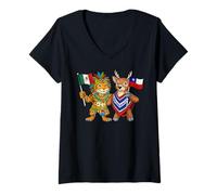 Mujer Bandera México Chile Raíces Mexicano-Chilenas Herencia Camiseta Cuello V