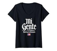 Mujer Bandera Mi Gente Boricua de Corazón Puerto Rico Impresión Blanca Camiseta Cuello V