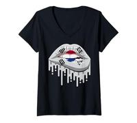 Mujer Bandera Nacional de Corea del Sur Mujeres Labios Orgullo de Corea Camiseta Cuello V