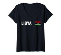 Mujer Bandera Nacional de Libya Retro con gráfico patriótico Envejecido Camiseta Cuello V