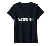 Mujer Bandera Nacional de PAKISTÁN Retro con gráfico patriótico Envejecido Camiseta Cuello V