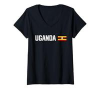 Mujer Bandera Nacional de Uganda Retro con gráfico patriótico Envejecido Camiseta Cuello V