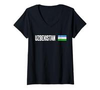 Mujer Bandera Nacional de UZBEKISTÁN Retro desgastada patriótica Camiseta Cuello V