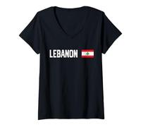 Mujer Bandera Nacional del Líbano, Retro, con gráfico patriótico Desgastado Camiseta Cuello V