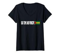 Mujer Bandera Nacional São Tomé y Príncipe Retro Patriótica Camiseta Cuello V
