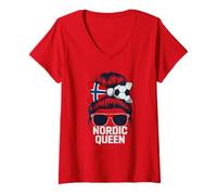 Mujer Bandera Noruega Niña Noruega Spirit Pride Cheer Home Queen Camiseta Cuello V