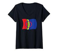 Mujer Bandera Ondulada del Pueblo Sami Laponia Sapmi Noruega Camiseta Cuello V