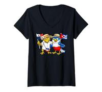 Mujer Bandera Panamá Cuba Raíces Panameñas Herencia Cubana Camiseta Cuello V