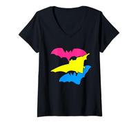 Mujer Bandera Pansexual Pride Bat, divertida bandera de pansexualidad LGBTQ, colores Camiseta Cuello V