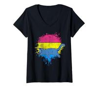 Mujer Bandera Pansexual Vintage Gato Gatito LGBT Gay Pan Orgullo Camiseta Cuello V