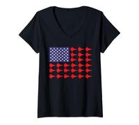 Mujer Bandera patriótica Americana USA Fighter Jets Avión Divertido Camiseta Cuello V