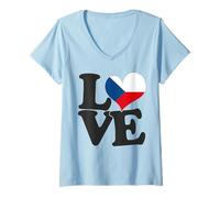Mujer Bandera patriótica con corazón de la República Checa I Love Camiseta Cuello V
