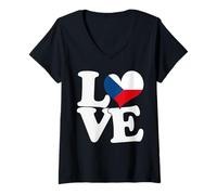 Mujer Bandera patriótica con corazón de la República Checa I Love Camiseta Cuello V